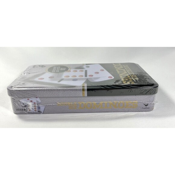 Double Six Dominoes 28 Color Dot Dominoes New Factory Sealed Storage Tin - Picture 4 of 11